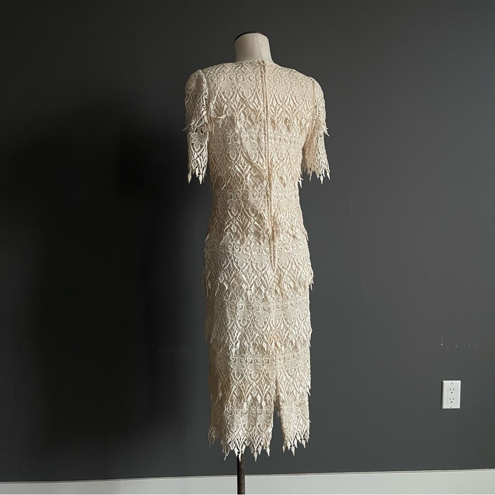 Vintage Cattiva New York Ivory Lace Midi Dress City Elopement Bride Art Deco 20s - Picture 5 of 7